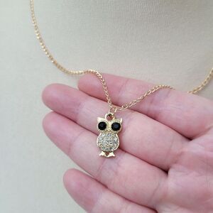 2/$20 Brand New Gold Tone Owl Rhinestone Necklace